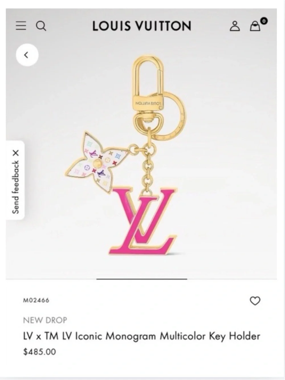 BAG CHARM/KEYCHAIN: Golden w/Pink Monogram & Multicolored Charm, NIP